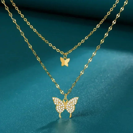 Silver Butterfly Necklace Women Crystal Zircon Pendant Necklace for Women Girl Crystal Chain Necklace Party Jewelry PlatiNum