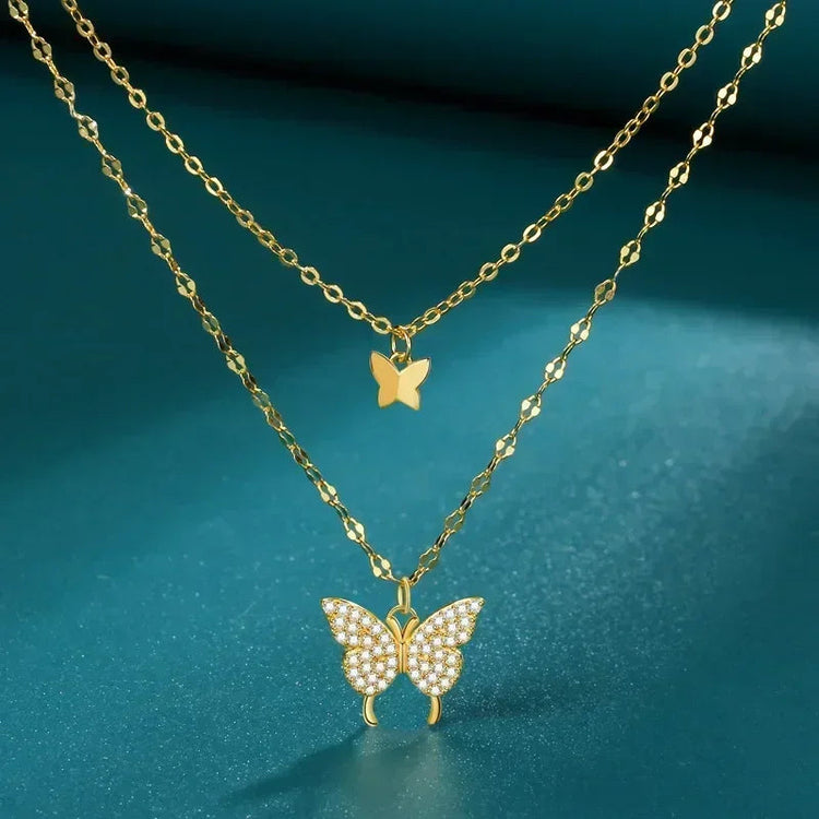Silver Butterfly Necklace Women Crystal Zircon Pendant Necklace for Women Girl Crystal Chain Necklace Party Jewelry PlatiNum
