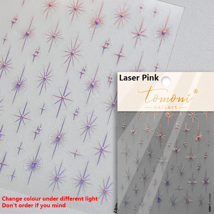 Punk Glitter Powder Blue Pink Star Charm Laser Silver Gold Starlight Rhinestones Moon DIY Nail Art Stickers Manicure Tool Decals