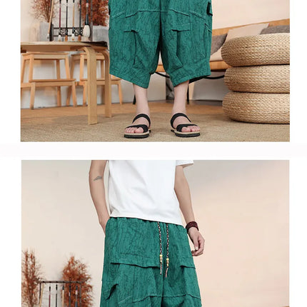 Pantaloncini Estivi da Uomo Taglie Forti in Cotone Comodi Stile Cinese Vintage Moda Casual Sportivi a Lanterna Taglie Grandi fino alla 8XL
