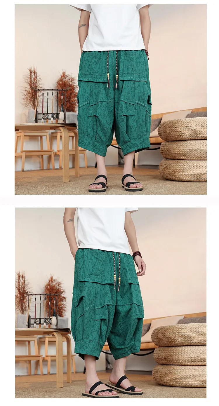 Pantaloncini Estivi da Uomo Taglie Forti in Cotone Comodi Stile Cinese Vintage Moda Casual Sportivi a Lanterna Taglie Grandi fino alla 8XL