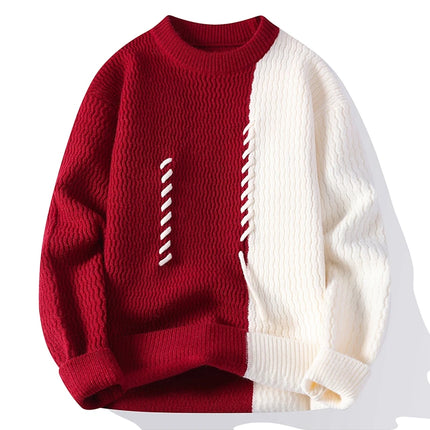 Men's Fashion stripe pattern Sweaters Autumn/Winter Loose Knittwear Men sweater youth Thick Warm patchwork pullovers Top