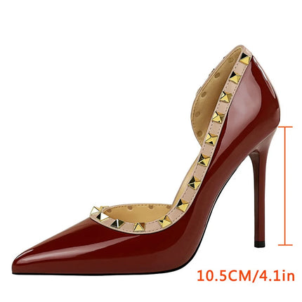 BIGTREE Scarpe Rivetto Design Donna Décolleté in pelle verniciata Tacchi alti 10.5 CM Stiletto Scarpe da festa sexy Tacchi da donna Taglia grande 43