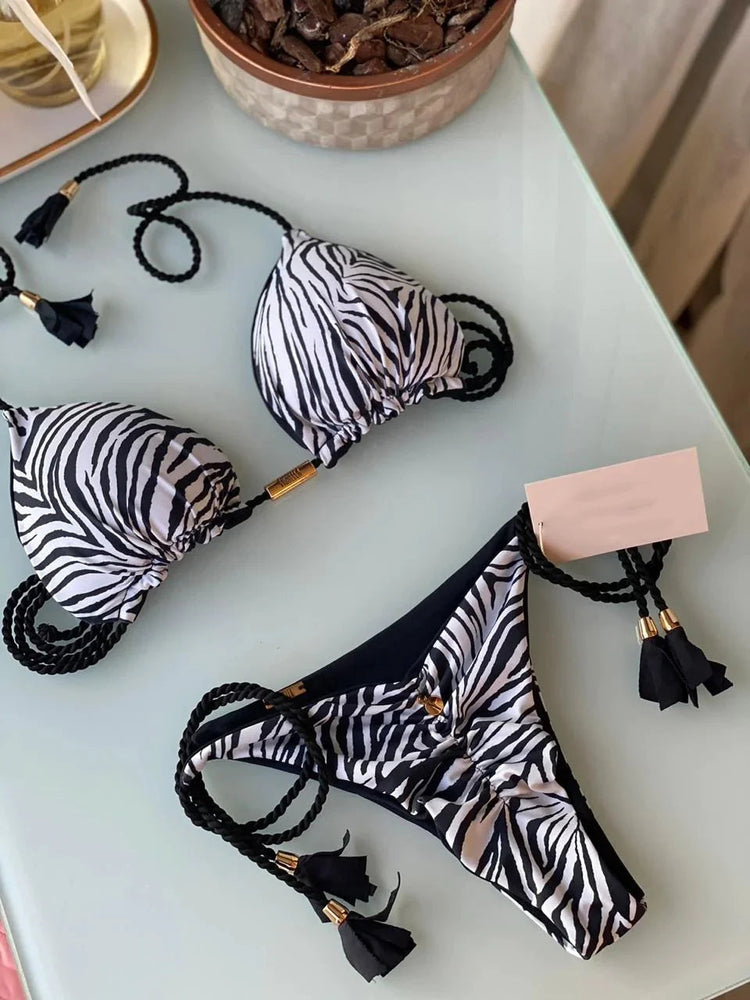 Nuovo Bikini da Donna Multicolore con Triangolo e Laccetti sulla Schiena platinumshop