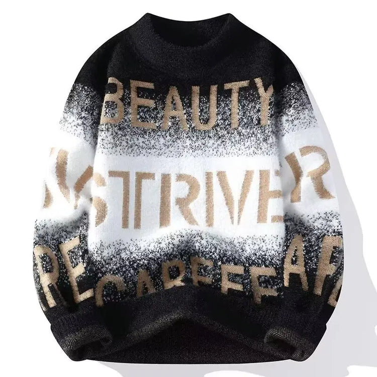 2024 New Men's Plush Sweater Pullovers Korean Winter Warm O Neck Black Sweater High Quality Cool Top Fashionable Men's Clothing