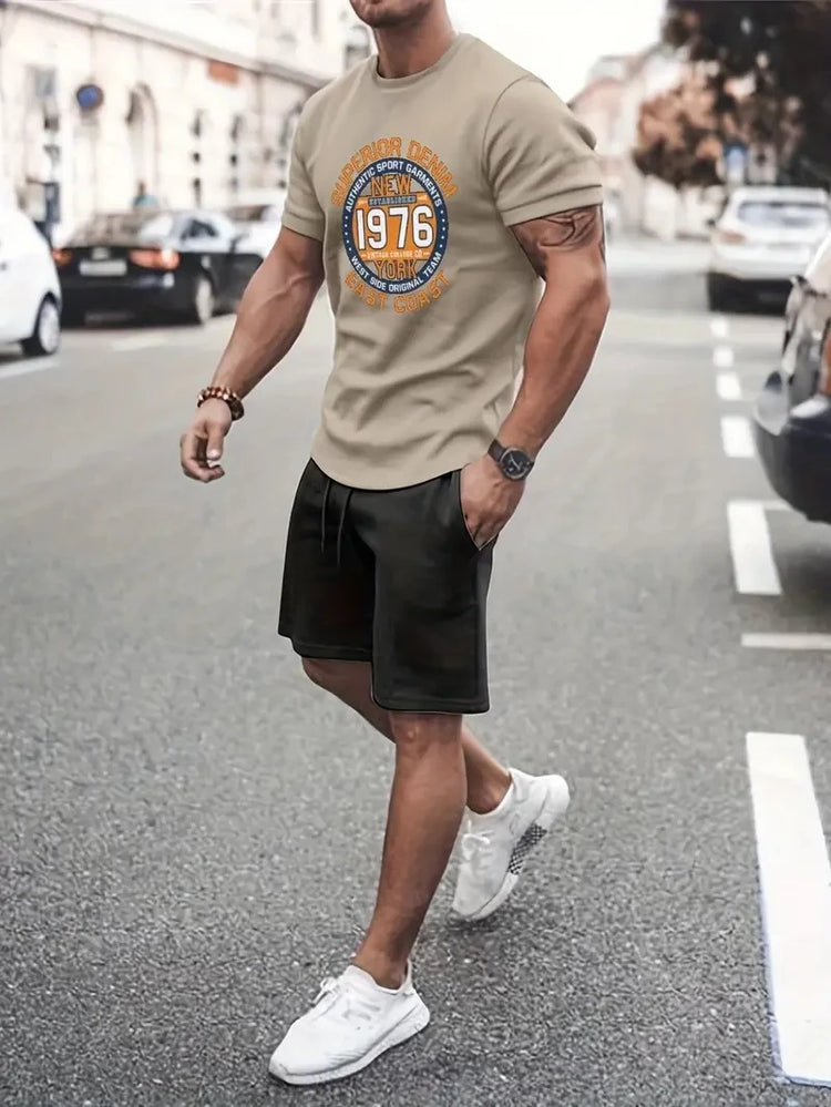 Nuovo vestito da uomo in due pezzi con stampa scozzese moda estate O-colletto Polo a maniche corte + pantaloncini abito da uomo in due pezzi