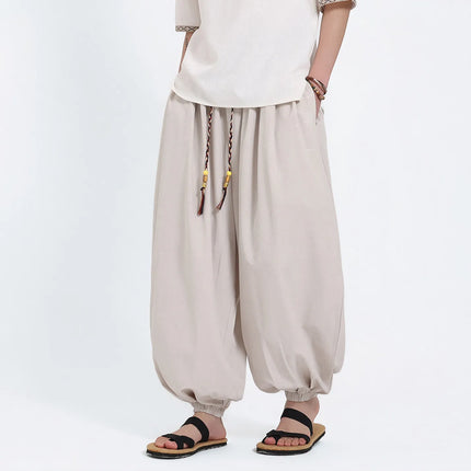 Pantaloni Estivi da Uomo Stile Cinese in Seta Ghiaccio con Motivo Drago Ukiyo-e, Comodi e Trendy, Pantaloni Casual Oversize da Uomo