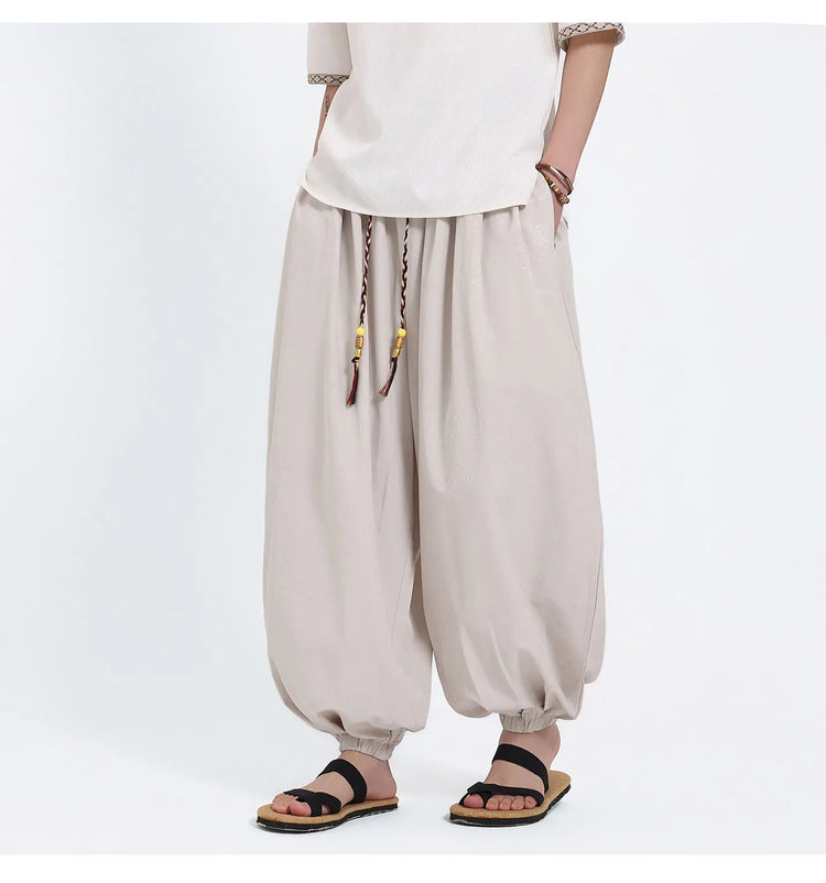 Pantaloni Estivi da Uomo Stile Cinese in Seta Ghiaccio con Motivo Drago Ukiyo-e, Comodi e Trendy, Pantaloni Casual Oversize da Uomo