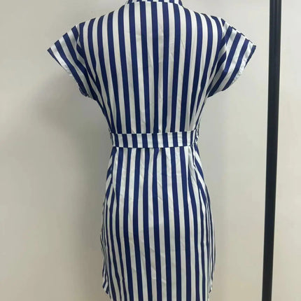 Summer New Striped Print Dress for Women 2024 Fashion V-Neck Sleeveless Lace-Up Short Skirt Elegant Office Lady Slim Dresses