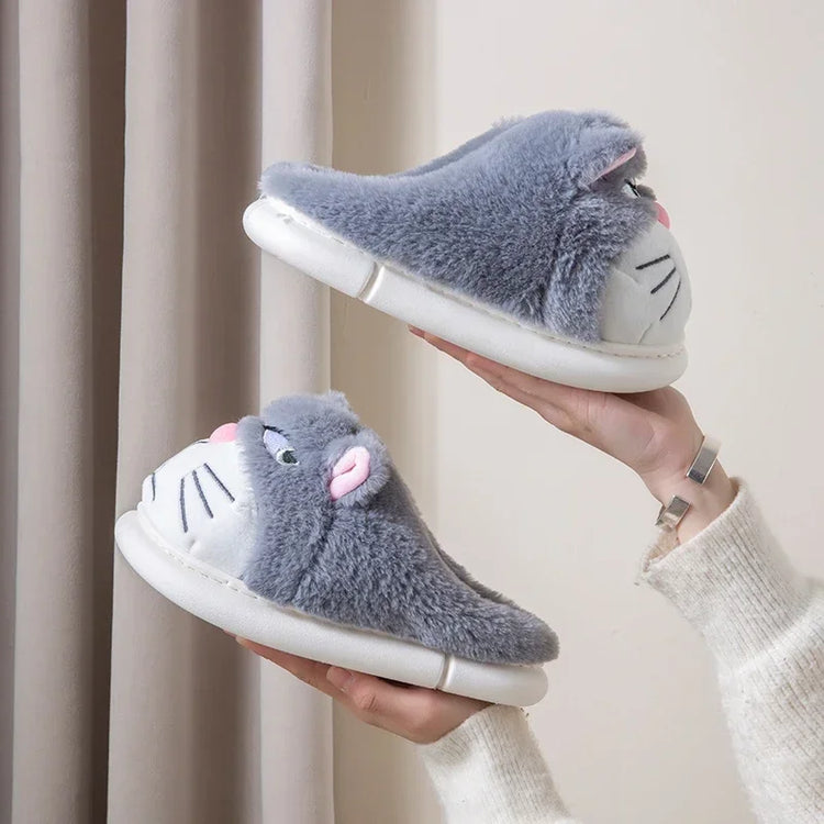 Fluffy Slippers Women Cute Cartoon Winter Plush Home Shoes Girls Casual Large Size Flats