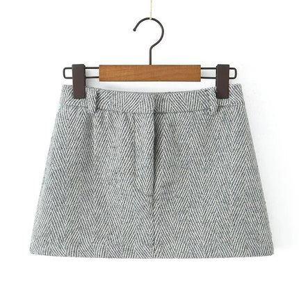 YENKYE 2025 Women High Waist A-line Mini Woolen Skirt Office Autumn Winter Elegant Skirts PlatiNum