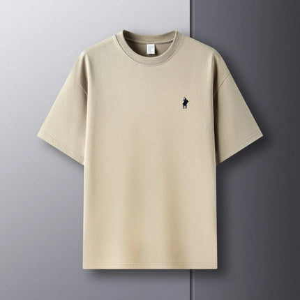 Men's Round Neck Short Sleeve 100% Pure Cotton T-shirt Hot Sale Luxury Brand Summer Exquisite Embroidery Pony Breathable Top