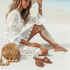 Copricostume Bikini per donna prendisole da spiaggia Boho Crochet bianco lavorato a maglia con scollo a v capesante abito in pizzo tunica pareo Robe Beachwear platinumshop