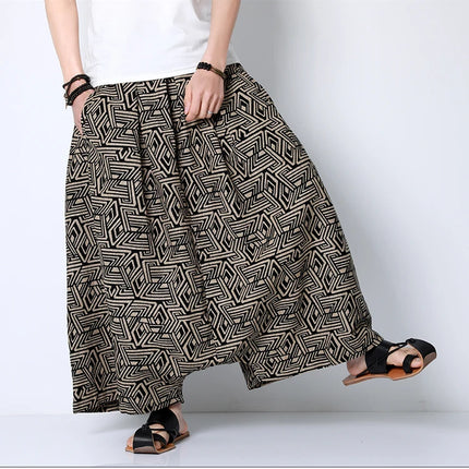 Pantaloni stile cinese uomo retrò Casual gamba larga pantaloni larghi Crossover cotone lino nuovi pantaloni grafici da uomo pantaloni Hip Hop M-5XL