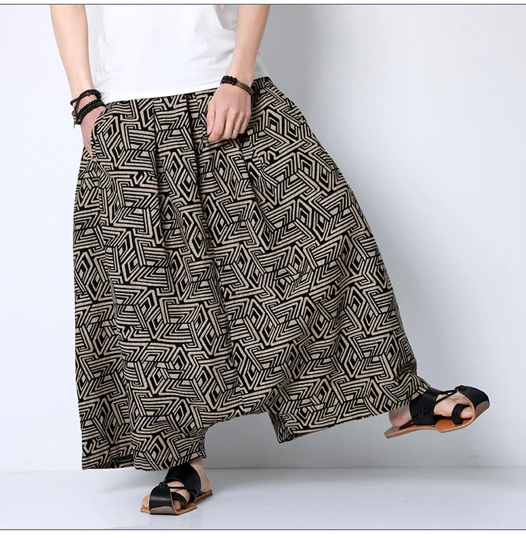 Pantaloni stile cinese uomo retrò Casual gamba larga pantaloni larghi Crossover cotone lino nuovi pantaloni grafici da uomo pantaloni Hip Hop M-5XL