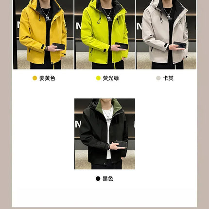 New Men's Fashion Casual Jackets Hooded Solid Zipper Pockets Camping Jackets Spring Autumn Brand Male Outdoor Sport Windbreaker