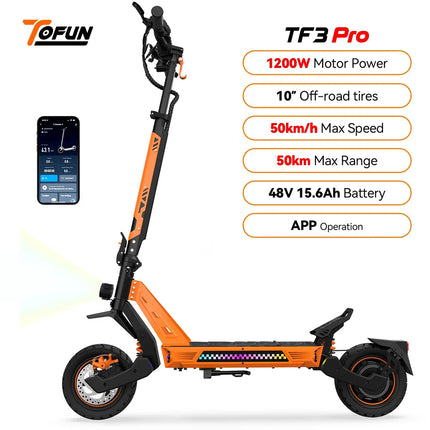 Monopattino Elettrico TOFUN TF3 PRO 1200W con APP, Velocità Massima 50 km/h, Autonomia 40-50 km, Batteria 48V 15.6Ah, Pneumatici da 10 Pollici, 4 Modalità, Pieghevole platinumshop