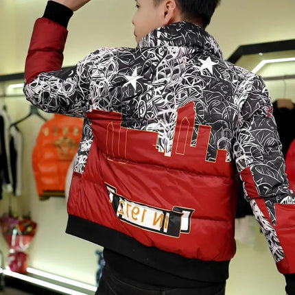 90% White Duck Down Men's Light Warm Print Down Jacket Stand-up Collar  Fashionable Versatile Autumn Winter coat