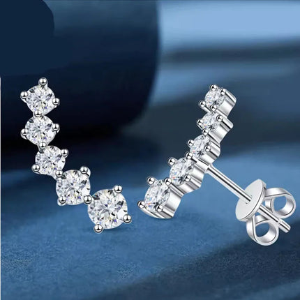 Real D Color Moissanite Diamond Earrings 925 Sterling Silver Sparkling Smile Stud Earrings for Women Jewelry Gift Oorbellen PlatiNum