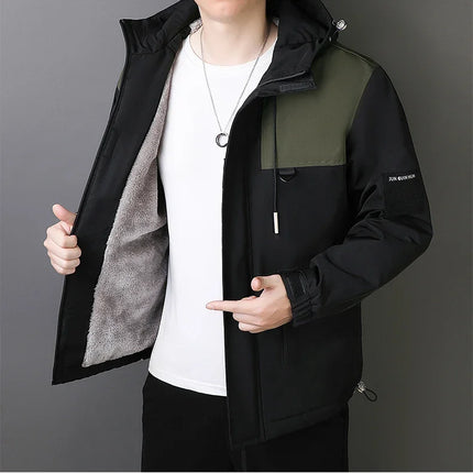 Plus Size Male Waterproof Windproof Hooded Jacket Autumn Winter New Fashion Men Casual Loose Fleece Thick Warm High Quality Coat