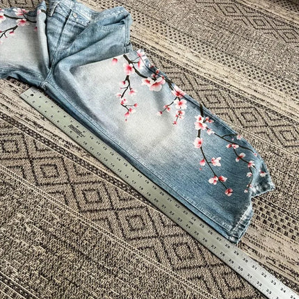 Jeans Oversize Y2K con Stampa Geometrica e Fiori di Ciliegio, Stile Harajuku, Pantaloni Larghi Casual da Donna