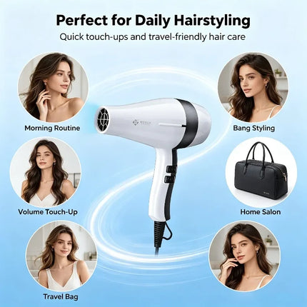 WETECH 2000W Professional Negative Ionic Hair Dryer Adjustable Temperature Speed Blow Dryer With Concentrator Nozzle Home Salon Hair Styling Tool 100-240V Dual Voltage