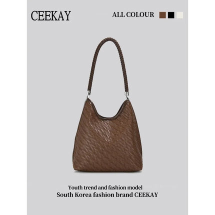 CEEKAY 2026 New Woven Hobo Bag, Retro Herringbone Texture Shoulder Bag with Woven Handle, Casual Women's Tote Bag