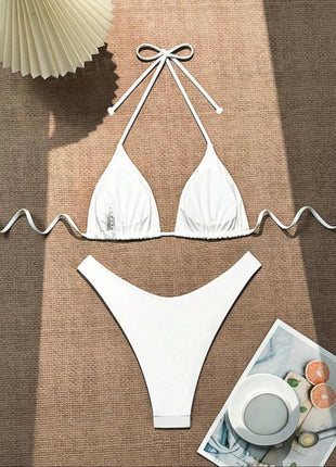 Costume da bagno bikini a perizoma da donna sexy, tinta unita bianco/nero/caffè, con laccetti, stile brasiliano, nuovo, in doppio tessuto, per la spiaggia platinumshop