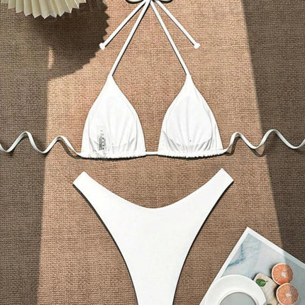 Costume da bagno bikini a perizoma da donna sexy, tinta unita bianco/nero/caffè, con laccetti, stile brasiliano, nuovo, in doppio tessuto, per la spiaggia platinumshop