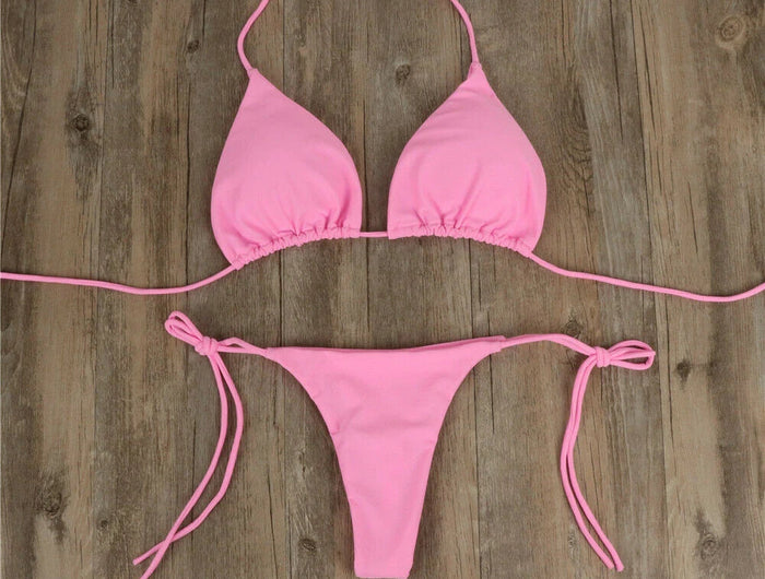 Nuove donne sexy appeso al collo perizoma bikini set cravatta laterale costume da bagno stile fasciatura cinturino diviso solido set costume da bagno da donna regolabile platinumshop