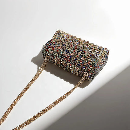 Fashionable Retro Diamond Studded Gold Chain Women's Crossbody Bag Handbag Dinner Bag Underarm Bag Single Shoulder Bag PlatiNum