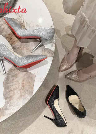 Aphixta Oro Argento Nero Décolleté con tacco alto a spillo da 3,54 pollici Décolleté da donna per tutte le stagioni Scarpe da festa con punta a punta di grandi dimensioni 49 50 platinumshop