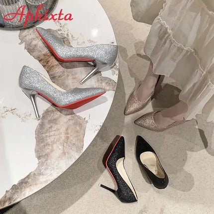 Aphixta Oro Argento Nero Décolleté con tacco alto a spillo da 3,54 pollici Décolleté da donna per tutte le stagioni Scarpe da festa con punta a punta di grandi dimensioni 49 50 platinumshop