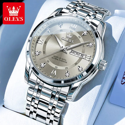 OLEVS 5513 Orologio da uomo Orologio luminoso impermeabile al quarzo originale di marca di moda per uomo Scatola per orologio con doppio calendario in acciaio inossidabile platinumshop
