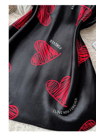 Camicia da notte sottoveste in raso con stampa labbra rosse per San Valentino, mini abito da notte senza schienale con scollo a V, abiti da notte da donna