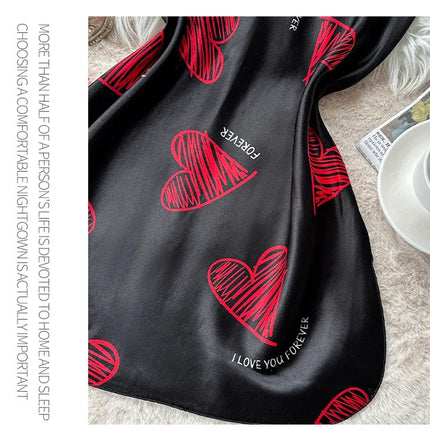Camicia da notte sottoveste in raso con stampa labbra rosse per San Valentino, mini abito da notte senza schienale con scollo a V, abiti da notte da donna