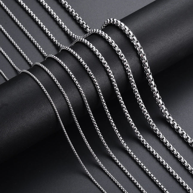 1Pc Stainless Steel Square Rolo Stainless Steel Chain Necklace Round Box Necklace Men Women Width 2mm-5mm PlatiNum