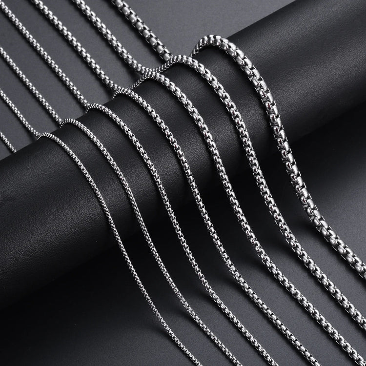 1Pc Stainless Steel Square Rolo Stainless Steel Chain Necklace Round Box Necklace Men Women Width 2mm-5mm PlatiNum