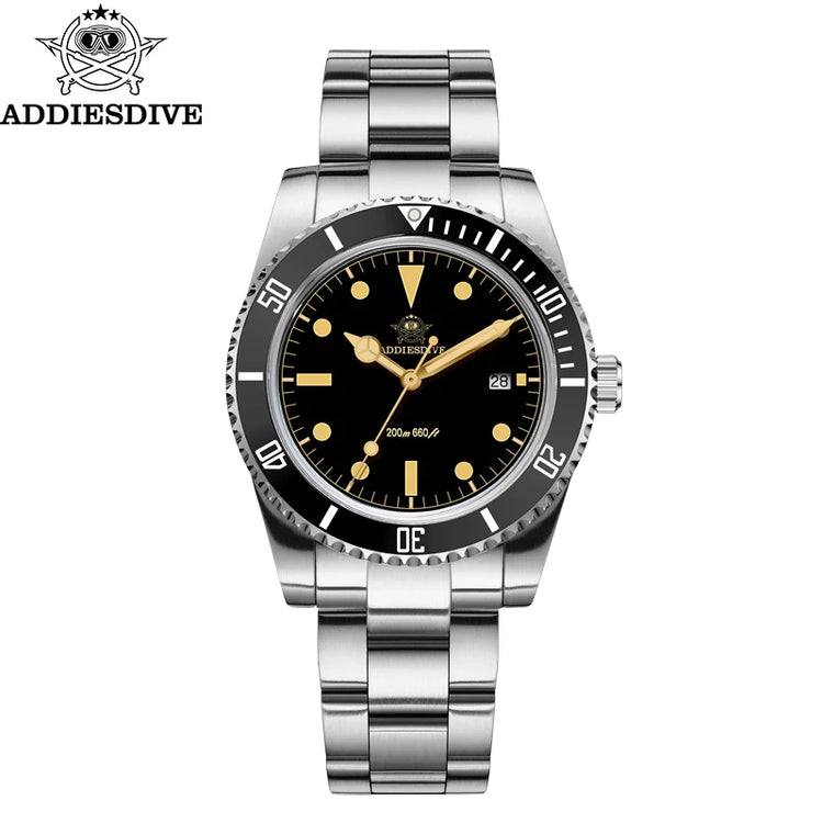 ADDIESDIVE 39mm Men's Analog Quartz Watch Ceramic Bezel K1 Domed Glass 200m Water Resistance C3 Super Luminous  Men's Dive Watch