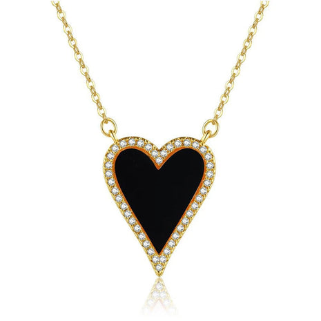 Stainless Steel Vintage Natural Stone Heart Pendant Necklace For Women Girl Clavicle Chain Choker Zircon Fashion Jewelry Gift PlatiNum