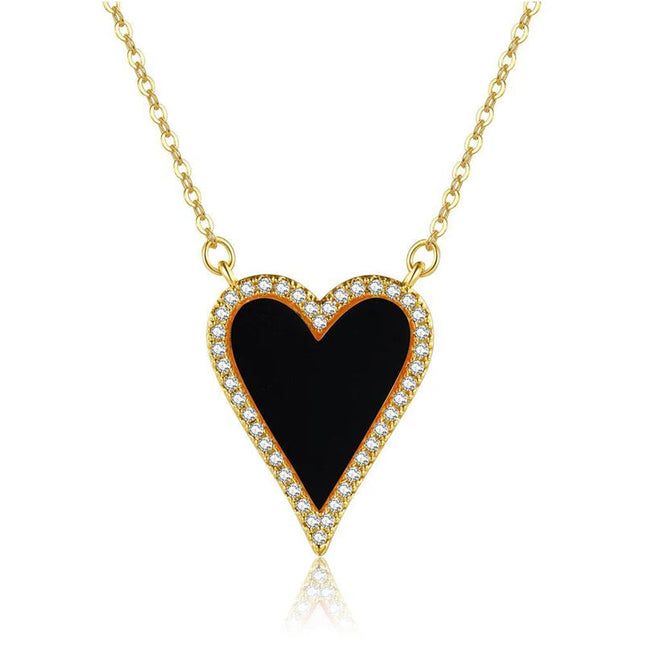 Stainless Steel Vintage Natural Stone Heart Pendant Necklace For Women Girl Clavicle Chain Choker Zircon Fashion Jewelry Gift PlatiNum