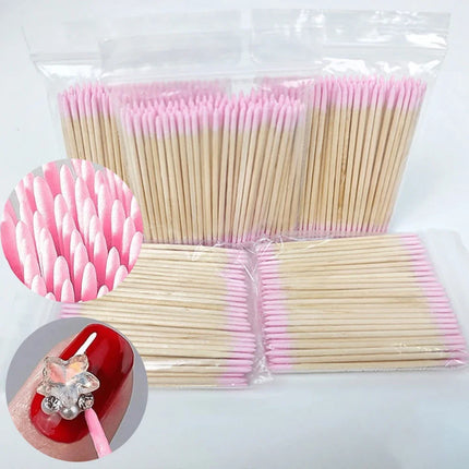 400pcs Pink Double Head Nail Art Cuticle Pusher Remover 7CM Orange Wood Sticks Cotton Swab Clean Tool for Nail Rhinestone Makeup 2028