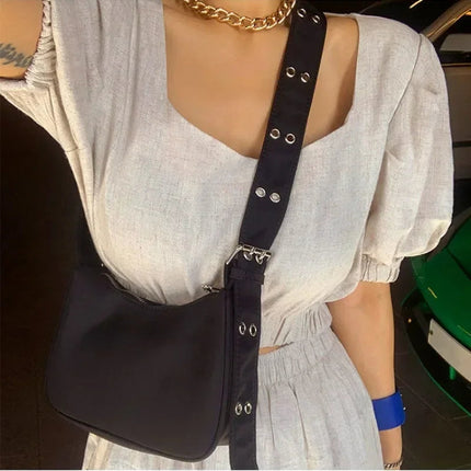 Women Armpit Bag New Nylon Bucket Fashion Solid Zipper SOFT Shoulder Bag Purses and Handbags Luxury Designer Black Tote Bag PlatiNum