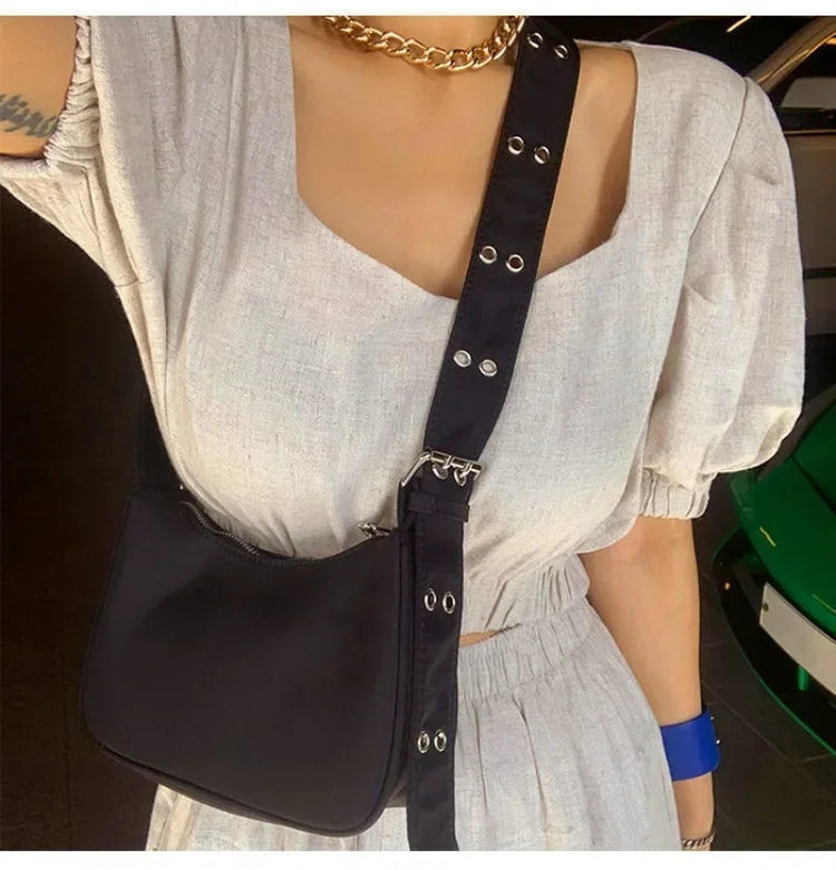Women Armpit Bag New Nylon Bucket Fashion Solid Zipper SOFT Shoulder Bag Purses and Handbags Luxury Designer Black Tote Bag PlatiNum