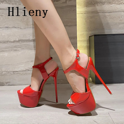Hlieny 2026 Sexy Summer Style 16cm High Heel Buckle Strap Sandals Women Peep Toe Nightclub Party Stripper Shoes Plus Size 45 46
