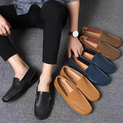 2024 Summer Men Casual Shoes Luxury Brand mocassini da uomo in vera pelle mocassini scavano scarpe da guida traspiranti Slip on