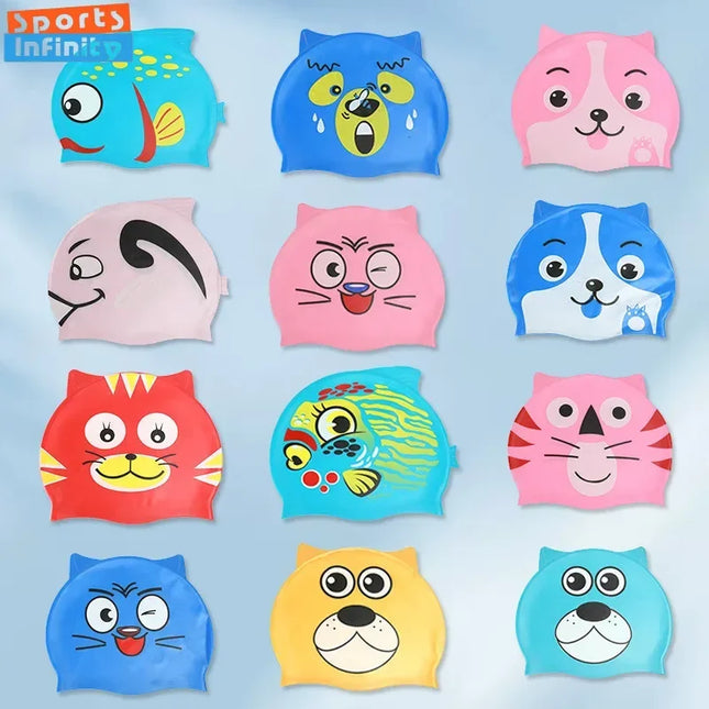 Children's Swimming Cap Cartoon Waterproof Swim Cap for Boys and Girls Universal Soft Silicone Fish Shape Swimming Cap