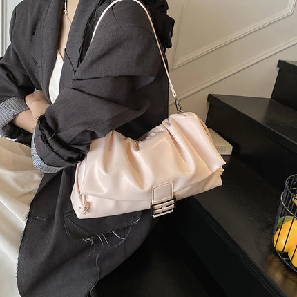 Women's Large Capacity Casual Single Shoulder Bag Soft Leather Cloud Pleated Drawstring Tote Bag Fashion Versatile Underarm Bag
