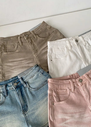 SINGREINY Pantaloncini in denim sfumato da donna, di alta qualità, estetici, casual, comodi, stile americano retrò, basici, da spiaggia