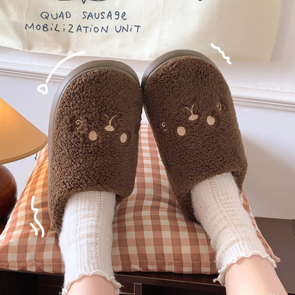Cute Cat Winter Warm Slippers Women Men Fluffy Plush Home Shoes Red Bowknot Plaid Lining Indoor Bedroom Cotton Slides Mules New